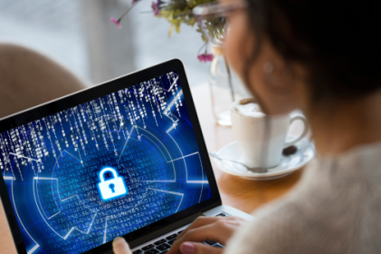 women reading a cybersecurity image